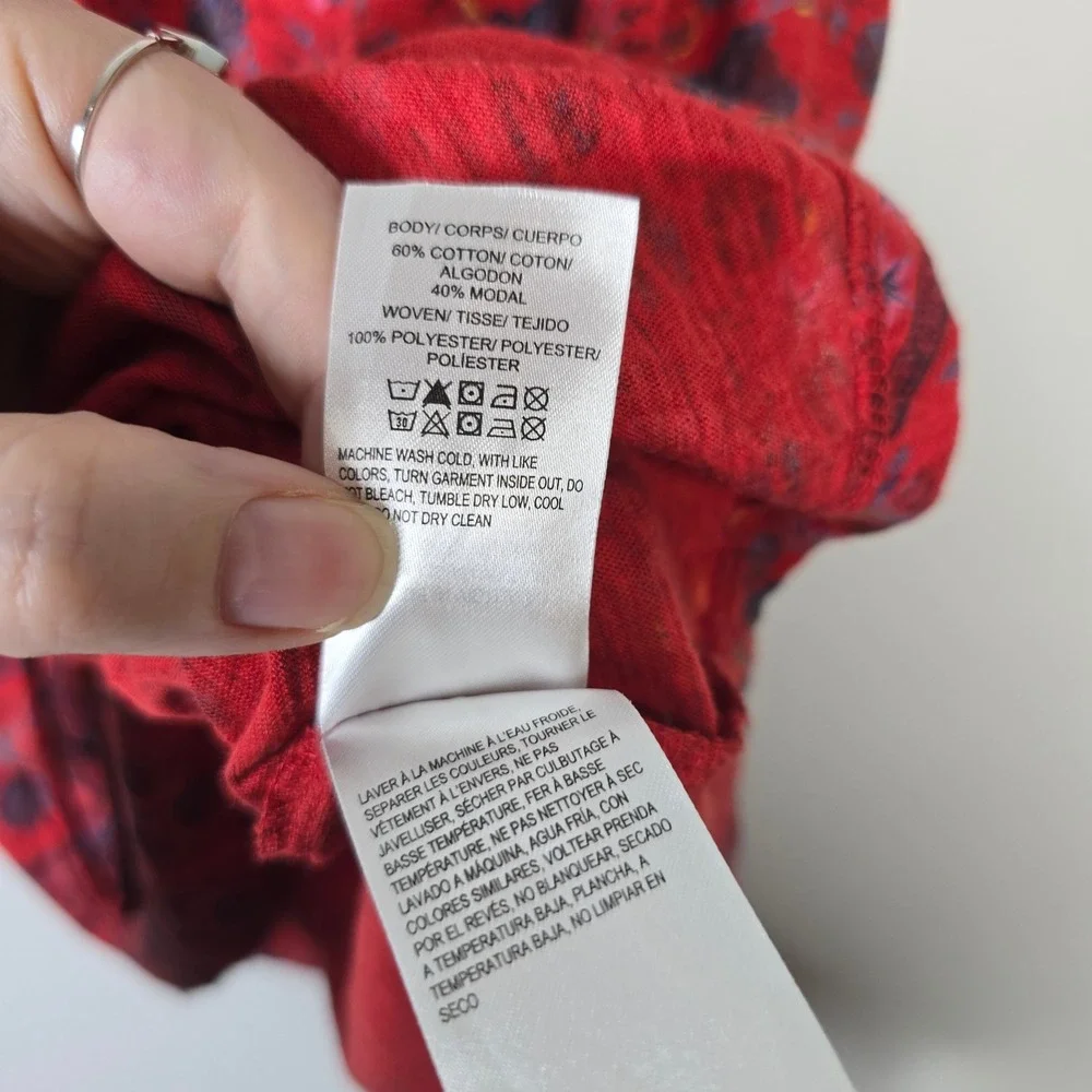 Lucky Brand Womens Red Floral Ruffle Cap Sleeve Boho V-Neck Top Medium - Picture 5 of 5